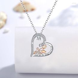Pendant Necklaces Silver Colour Flower Hollow Out Heart Love Necklace With Rhinestone Jewellery Gifts For Mother Women Daughter