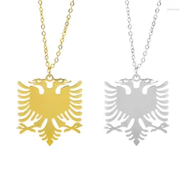 Pendant Necklaces Fashion Metal Stainless Steel Albanian Eagle Necklace Gold Color Double-head National Flag Hip-hop Chain Jewelry