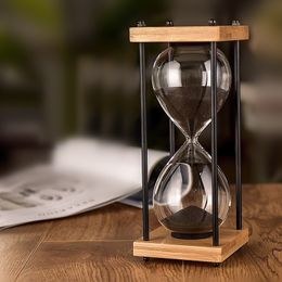 Decorative Objects Figurines Square Wood Bottom Glass Hourglass 30 Minutes Time Timer Home Ornaments Sandglass Kitchen Hour Meter Blue Sand Clock Children 230625