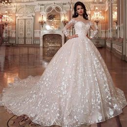 Dubai Arabisch Princesse Ballkleid Brautkleider 2021 Elegante Spitze Applikationen Glänzende Brautkleider Nach Maß300Y