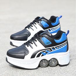 Sneakers Deformation Parkour Shoes 4 Wheels Rounds Of Running Shoes for Adults Kids Unisex Invisible Pulley Roller Skates Shoes Sneakers 230625