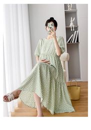 Dress Summer Loose Pregnant Women Sweet Floral Dress Short Sleeve Oneck Maternity Chiffon Dress Pockets Plus Size Pregnancy Clothes