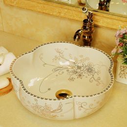 Europe style chinese Jingdezhen Art Counter Top ceramic vitreous china wash basin bathroom sinksgood qty Lmtcp