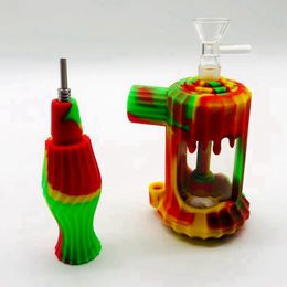 Multifunctional Colourful Silicone Bubbler Bong Pipes Kit 2in1 Oil Rigs Tip Straw Philtre Handpipes Portable Innovative Handle Waterpipe Hookah Smoking Holder