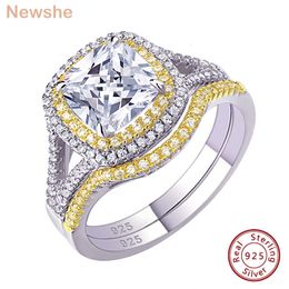 Solitaire Ring she 925 Silver Jewellery Engagement Rings Halo Yellow Gold Wedding Band Bridal Set for Women 1.8Ct Cushion Cut AAAAA CZ 230626