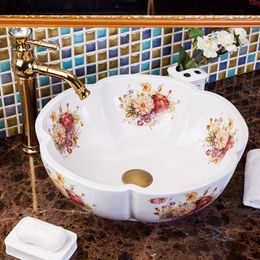Peony pattern Porcelain wash basin sink ceramic Counter Top Wash Basin bathroom designsgood qty Emlfa