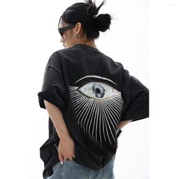 Women's T Shirts 2023 Summer Distressed Cotton Shirt Short Sleeve Eye Print Oversized Casual Female Clothing Women Top Streetwear