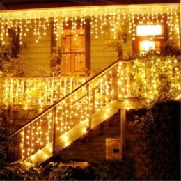 Strings Thrisdar Solar LED Icicle Lights Window Curtain Fairy String Light Garland For Wedding Xmas Party Backdrop Patio Decor