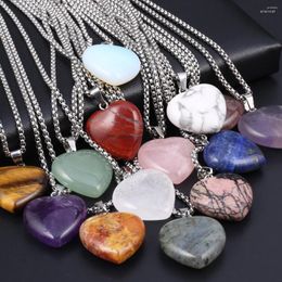 Chains Metal Chain Heart Shaped Semi Precious Stone Crystal Tiger Eye Lapis Lazuli Pendant Jewellery Sweet Accessories For Women