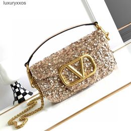 Valentines VT V-buckle Bag Lady Cross Bags Small Beads Purse Sequins Designer Diagonal 2023 Chain Bags Square Women's Fashionable Genuine Leather High-end 0k3r