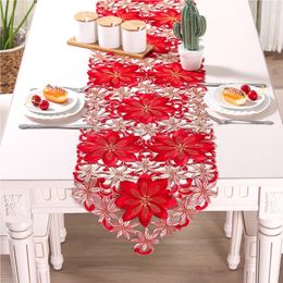 Table Runner Double Thickness Red Rustic Cutwork Embroidered Floral Table Runners Christmas Decorations High Quality For Home Dining 230625