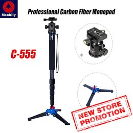 Monopods Manbily C555 Professional Carbon Fiber Monopod Portable Desktop Video Photography Tripod Stand Ball Head for Digital Slr Camera