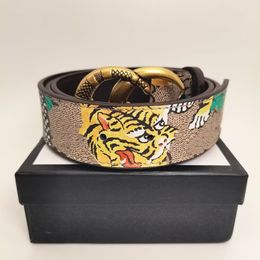 Mens Designer Belt womens fashion luxury Belts Gold buckle Tiger print Leather Double Letterer With White gift box Size 95-125CM