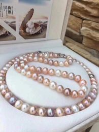 Chains High Chic Fresh Water 9-10mm Near Round Mix Color Orange Purple White Genuine Pearls Necklaces For Women Holidays Presents