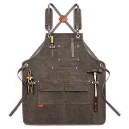 Aprons Durable Goods Heavy Duty Unisex Canvas Work Apron with Tool Pockets Cross-Back Straps Adjustable For Woodworking Painting 230625