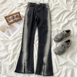 Women's Jeans Korean Style Women Flare Pants Fashion Streetwear High Waist Chic Slit Girl Denim Trousers