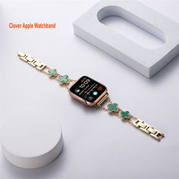 Four Leaf Clover watchband Straps Stainless Steel Bracelet Band 49mm 45mm 44mm 42mm 41mm 40mm 38mm Watchbands for Apple Watch iWatch Series 8 7 6 SE 5 4 Replacement band