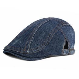 Four Seasons Men Denim Berets Cap Patchwork Boina Hat 55-61cm Adjustable Older Design Thin Section Newsboy 2023 New BL0095