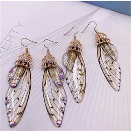 New Handmade Fairy Simulation Wing Earrings Insect Butterfly Wing Drop Earrings Foil Rhinestone Earrings Romantic Bridal Jewellery GC2195