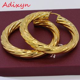 Ear Cuff Adixyn 5.3CM African Big Hoop Earrings for Women Gold Color Brass Twisted Earring ArabEthiopian N01095 230626