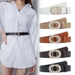 Belts Fashion Women's Double Ring Buckle Leather Waist Belt Rhinestone Vintage Casual Tighten All-Match Dress Decorative Waistband