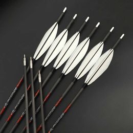 Bow Arrow 6/12pcs Hunting Archery Pure Carbon Arrows ID 5.2mm spine 300/350/400/500/600/700 5in Turkey Feather for Bow Shooting HuntingHKD230626