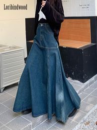 Skirts Loribindwood Women's Skirt 2023 Products High Waist Loose Long Splicing Decoration Solid Colour Denim For Women