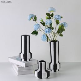 Vases WDDSXXJSL Modern simplicity black and white striped ceramic vase decoration home living room flower arrangement vase decoration 230625