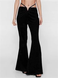 Women's Pants Kolliey Fall Black Flare Baggy For Women Fashion 2023 Low Rise Bandage Wide Leg Ladies Straight Casual Long Trousers