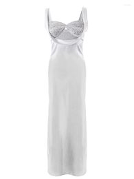 Casual Dresses JBEELATE Women Summer Cowl Neck Satin Long Dress Cut Out Sleeveless Cocktail Party Midi White Small