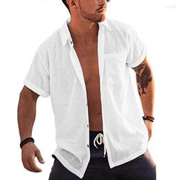 Men's Casual Shirts Men's Summer Men Shirt Pocket Lapel Firm Stitching Short Sleeve Loose Single-breasted Tops