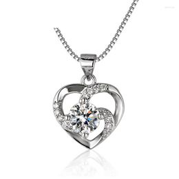 Chains Heart Shape Zircon Pendant Necklace For Women Sterling Silver Jewellery