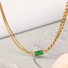 Chains 18k Gold Plated Stainless Steel Emerald Green Square Zircon Necklace Choker Jewellery For Women