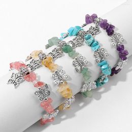 Link Bracelets Bohemian Natural Stone Irregular Beads Handmade For Women Girls Retro Butterfly Charm Accessory Bangle Cuff Jewelry