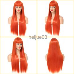 Synthetic Wigs Dome Cameras Orange Ginger Synthetic Wig with Bangs Straight Natural Black Brown Blonde Wig for Women Heat Resistant Fibre Daily Cosplay Hair x0626