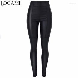 Women's Pants LOGAMI Black Pu Leather Women High Waist Faux Womens Moto&Biker Pencil Trousers