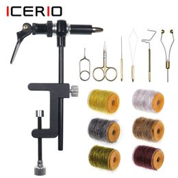 Fish Finder ICERIO C Clamp Fly Tying Vise Hardened Steel Jaws Tool Kit Bobbin Holder Threader Fishing Lures Dirty Bug Yarn 230626