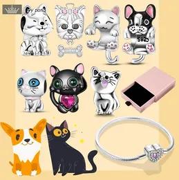 For pandora charms jewelry 925 charm beads accessories Paw Schnauzer Akita Pug charm set Pendant DIY Fine