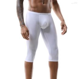 Underpants Men Ice Silk Lengthened Length Fitness Running Sports Shorts Underwear Pants Penis Big Pouch Panties Hip Raise Athletic Undies