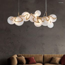 Pendant Lamps Dining Room Luxury Straight E14 Led Light Modern Grey / White Glass Lustre Gold Iron LampLuminarias Lighting