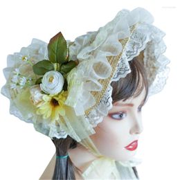 Berets Teas Party SunHat Lolit Straw Hat Lace Fascinators For Women Victorian Bonnet