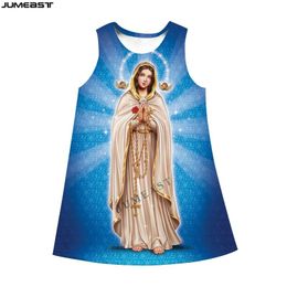 Dresses Jumeast 3d Virgin Mary Printed Women Dresses Christian Angel Graphic Summer Fashion Sleeveless Skirt Lolita Nightdress Clothing