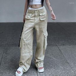 Women's Pants Women Cargo Fashion Streetwear Pantalones Muje Pocket Overalls Ladies Casual Straight Leg Jeans Female Trousers