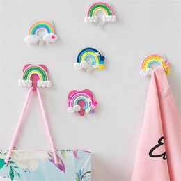 Hooks Rails 6pcs Nordic Rainbow Hanging Hook Adhesive Key Holder Wall Mount Sticky Hanger for Clothes Towel Home Decoration Accessories 230625