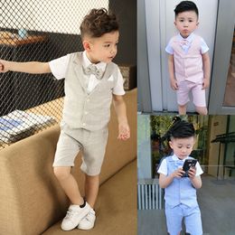 Suits LOLANTA 4Pcs Boys Plaid Vest Shirt with Bowtie Formal Suit Toddler Summer Causal Wear Set Wedding Birthday Tuxedo 230626