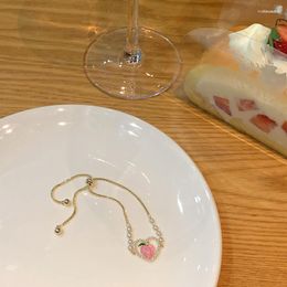 Link Bracelets Lovely Pink Peach Heart Bracelet Mini Pearl Beads For Girls Kids Sweet Jewelry Bangle Birthday Party Gift