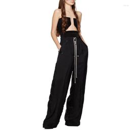 Women's Pants Copper Ammonia Silk Wide-legged 2023 Summer Casual Fashion Drawstring Black Hundred With Straight Women's