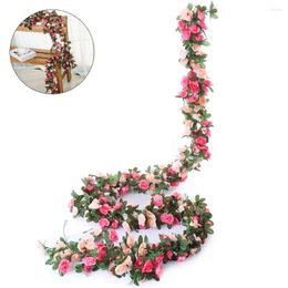 Decorative Flowers 8.2ft Rose Artificial Christmas Garland Hanging Plants Garden Arch DIY Fake Plant Vine For Wedding Party Decor
