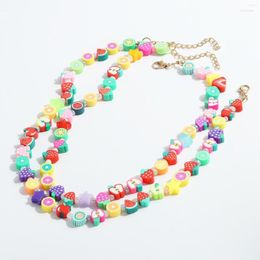 Choker DUTRIEUX 2023 Ethnic Candy Color Random Resin Fruit Rice Beads Necklace For Women Girls Soft Clay Collares