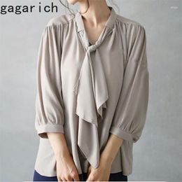 Women's Blouses Gagarich Women Blouse Japanese Design Sense 2023 Spring Autumn Bow Foreign Style Lace-up Chiffon Shirt Top